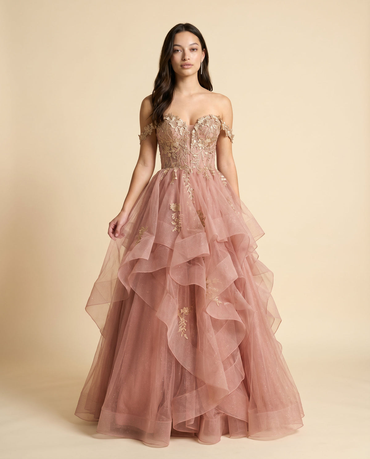 Robe Avec Tulle à Étage Dusty Rose / Gold