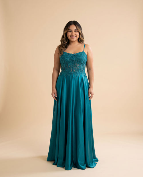 Sherri Hill - Robe Corset Fluide Sarcelle
