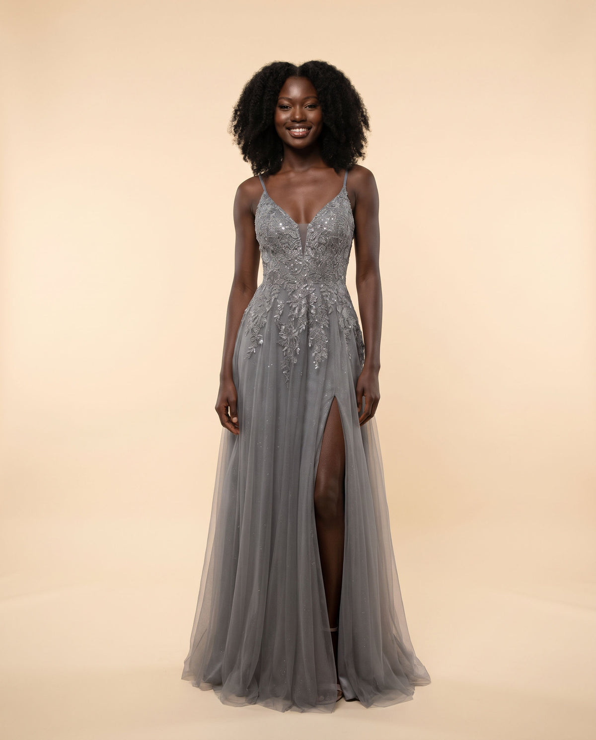 Robe En Tulle Scintillante Bleu Fumée