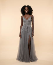 Robe En Tulle Scintillante Bleu Fumée