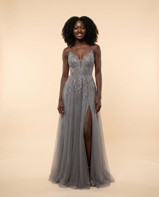 Robe En Tulle Scintillante Bleu Fumée