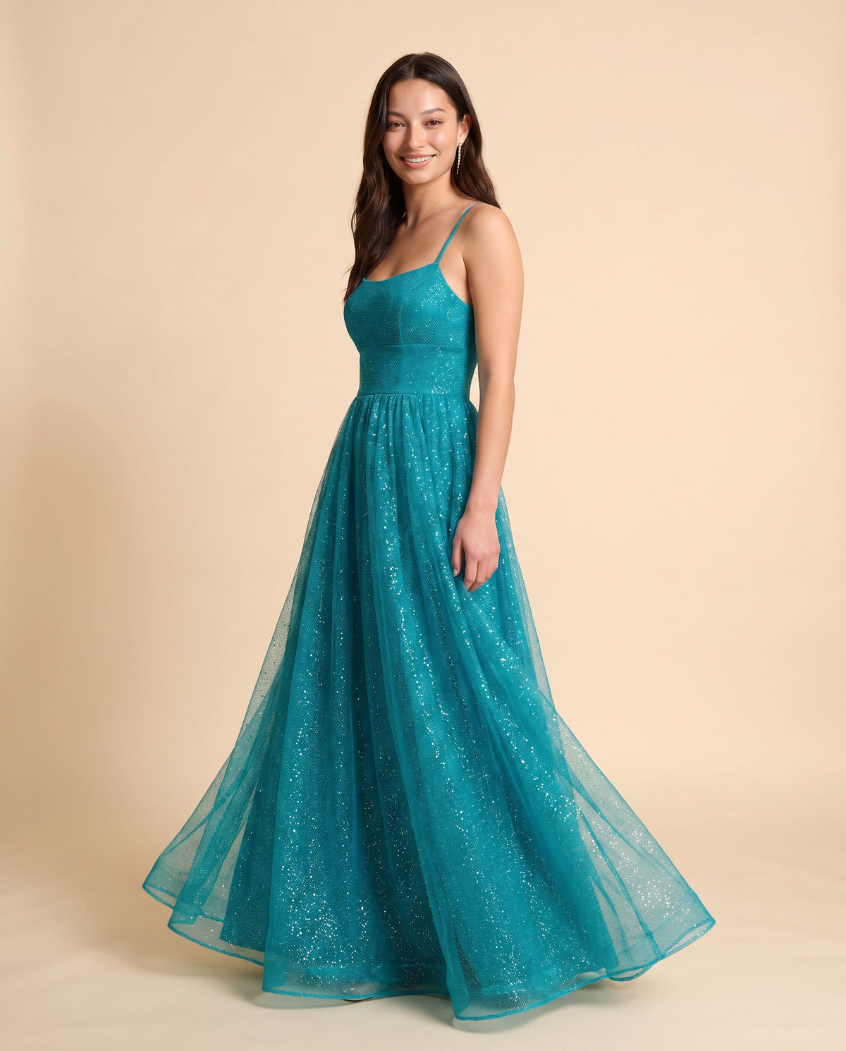 Robe Scintillante En Tulle Teal