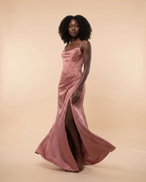 Ladivine - Robe Satinée Rose Désert - Rose
