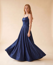 Robe Brillante Bustier Avec Fente Marine