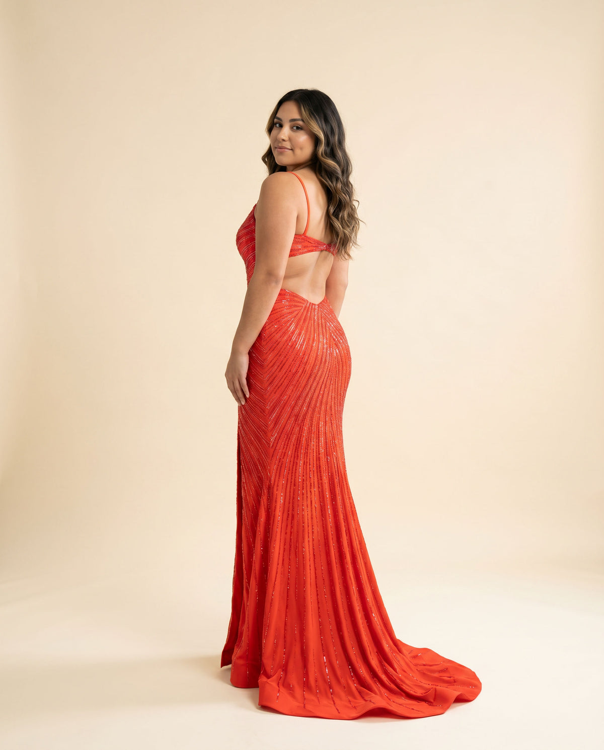 Robe Brillante Dos Ouvert Orange