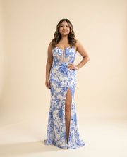 Robe Avec Imprime Ivoire/Bleu