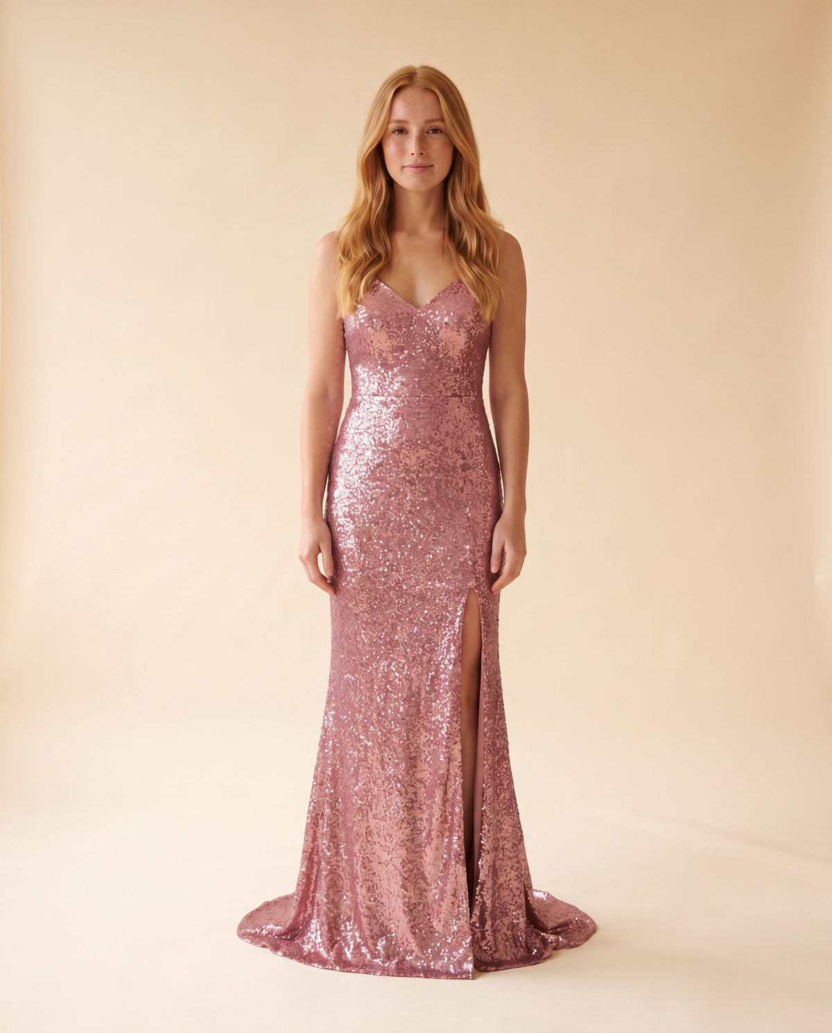 Robe à Paillette Avec Fente À La Jambe Rose