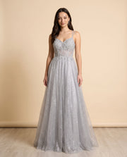Robe Avec Corsage Brodé Argent