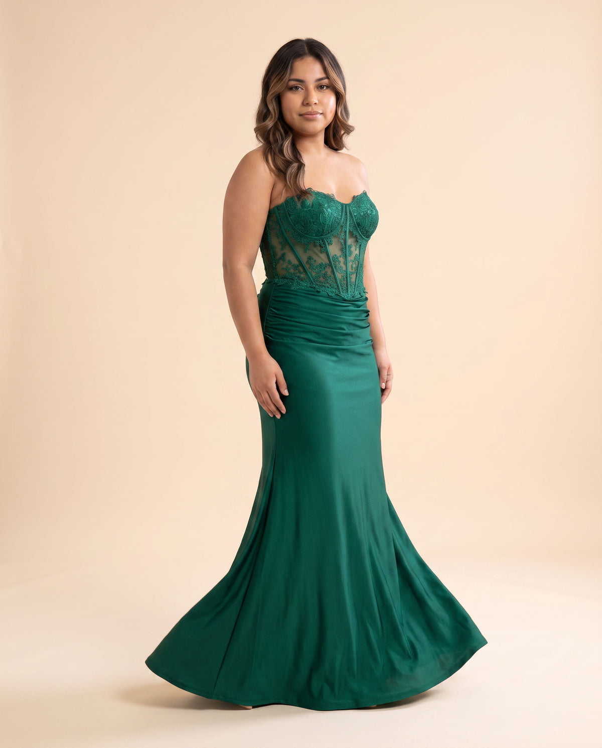Robe Corset Bas En Satin Émeraude