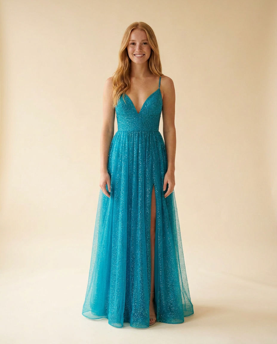 Robe Scintillante En Tulle Teal