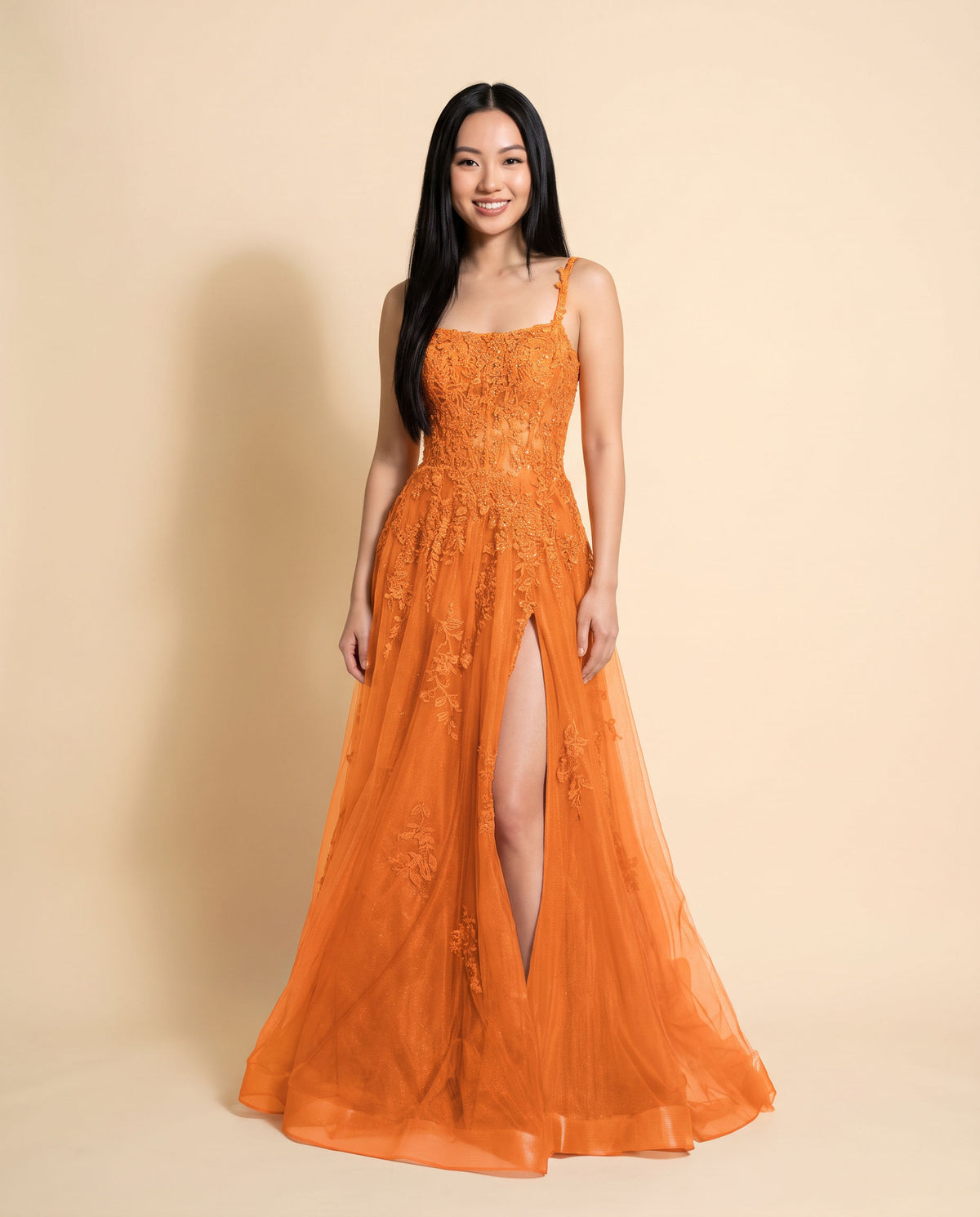 Robe Brodée Avec Fente Orange