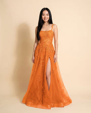 Robe Brodée Avec Fente Orange