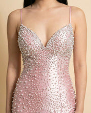 Robe Sirène à Perles Rose