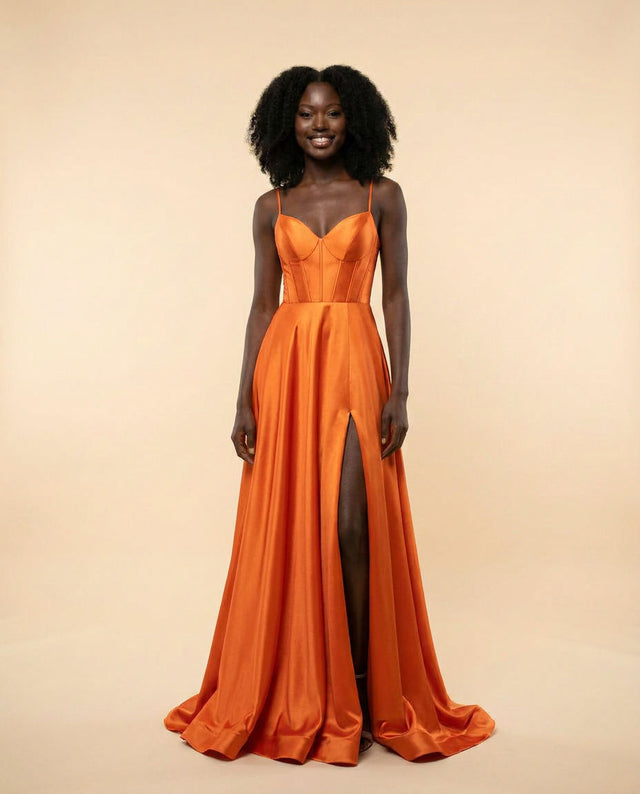 Robe En Satin Corset Orange