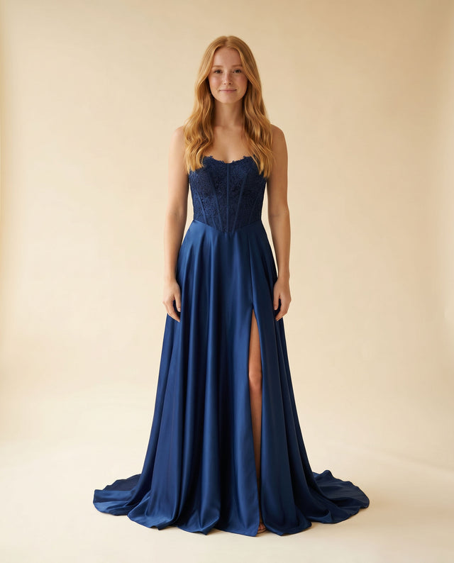 Robe Corset Et Satin Marine