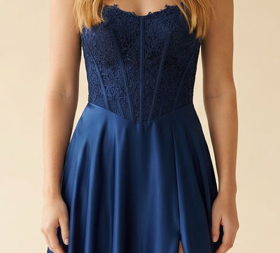 Robe Corset Et Satin Marine