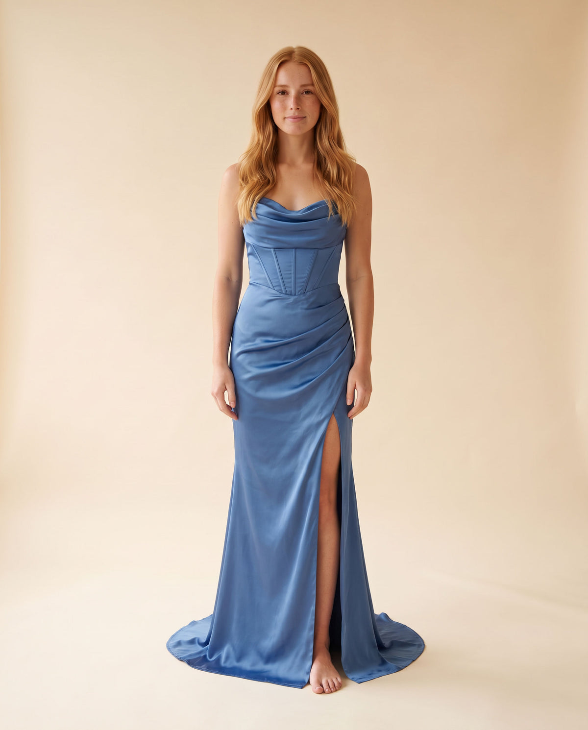 Robe Satinée Bleu Francais