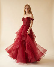 Robe Avec Tulle À Étage Rouge