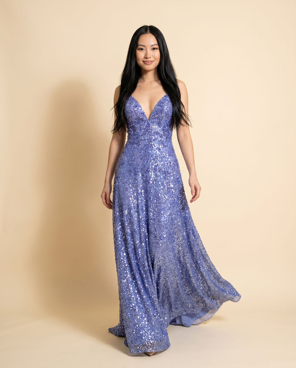 Robe À Paillettes Avec Fente Periwinkle