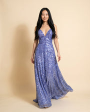 Robe À Paillettes Avec Fente Periwinkle