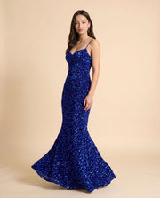 Robe Brillante Coupe sirène Saphir