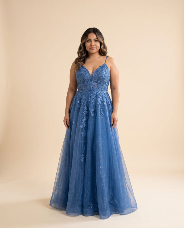 Robe Brodée Coupe En A Bleu Pâle