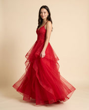 Robe Corset À Volant Rouge