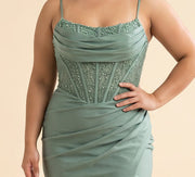 Robe Corset Ajustée Vert Sauge