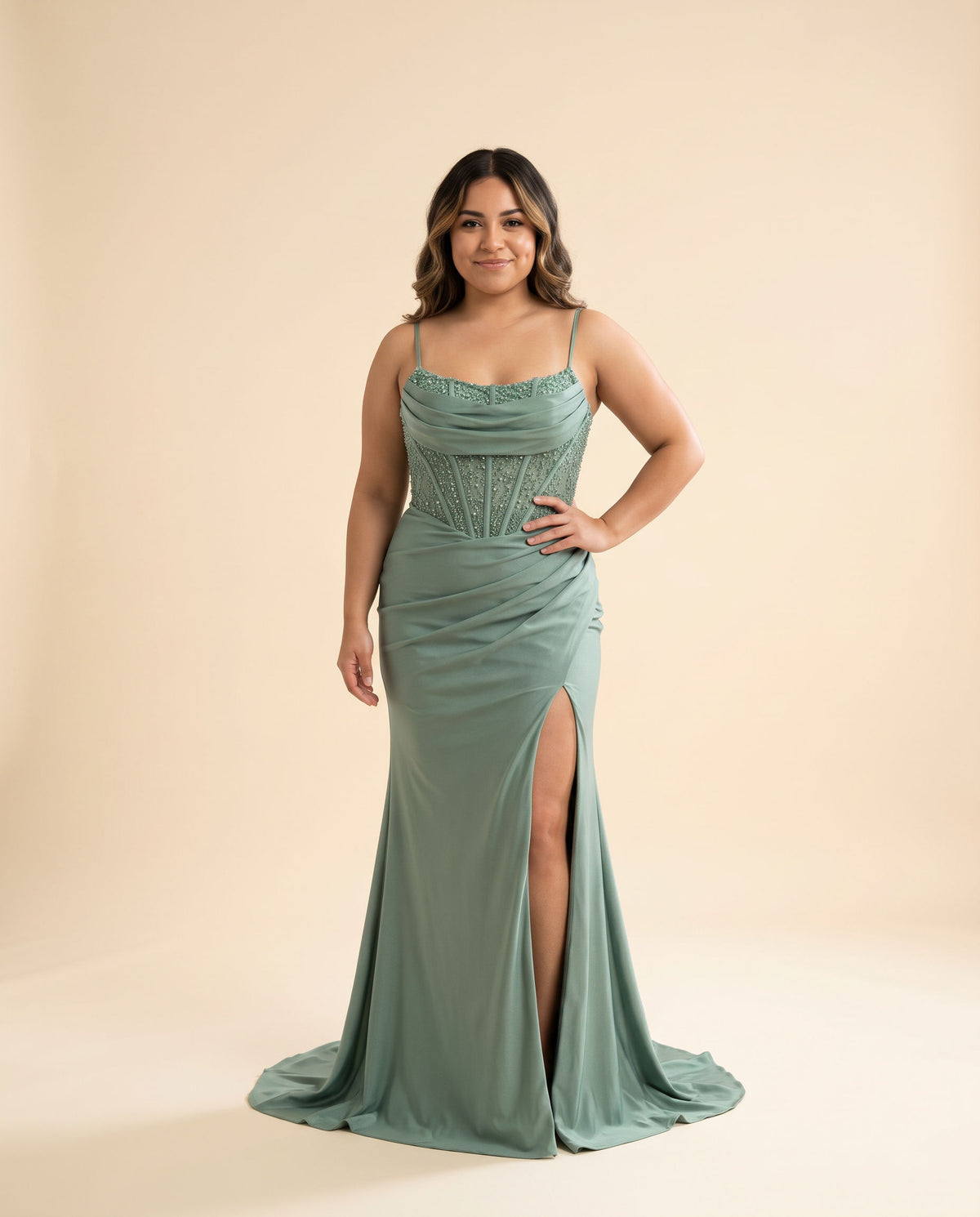Robe Corset Ajustée Vert Sauge
