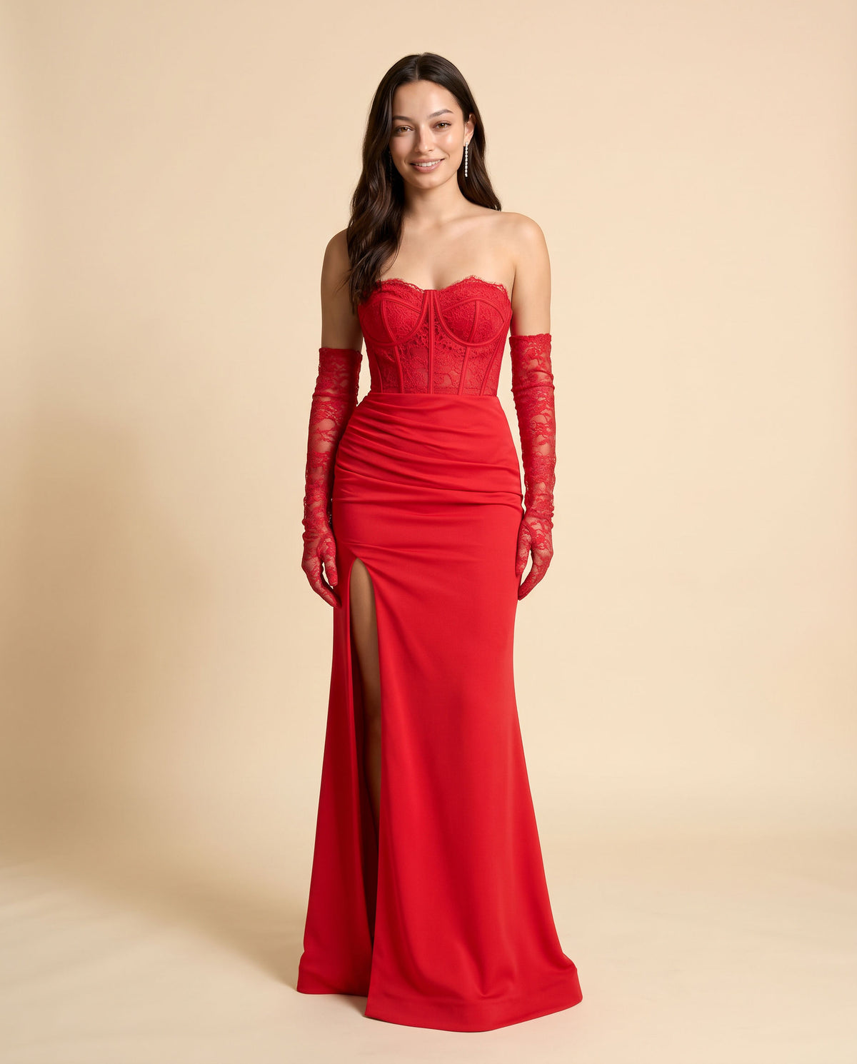 Robe Corset Avec Manches Détachables Rouge