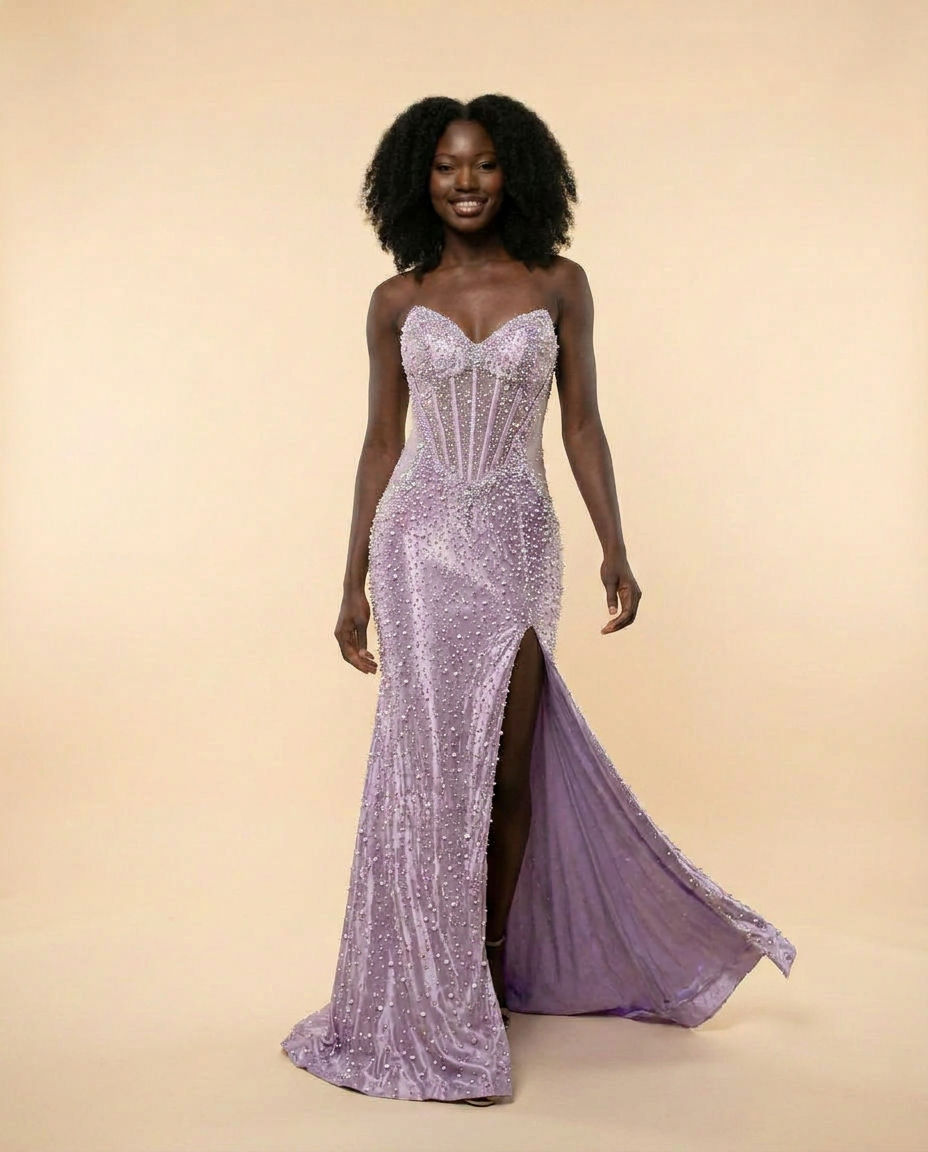 Robe Corset Perlée Lilas