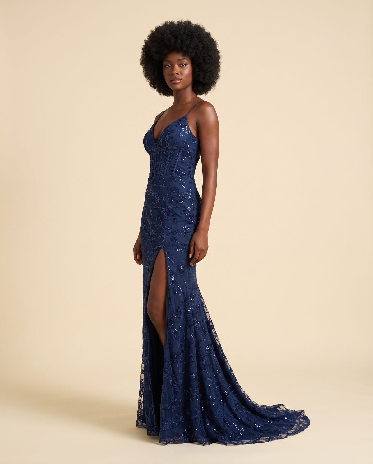 Robe Ajustée Brillante Marine