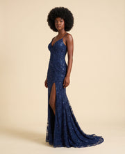 Robe Ajustée Brillante Marine