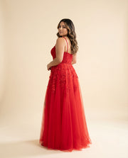 Robe En Tulle Avec Fleurs Rouge