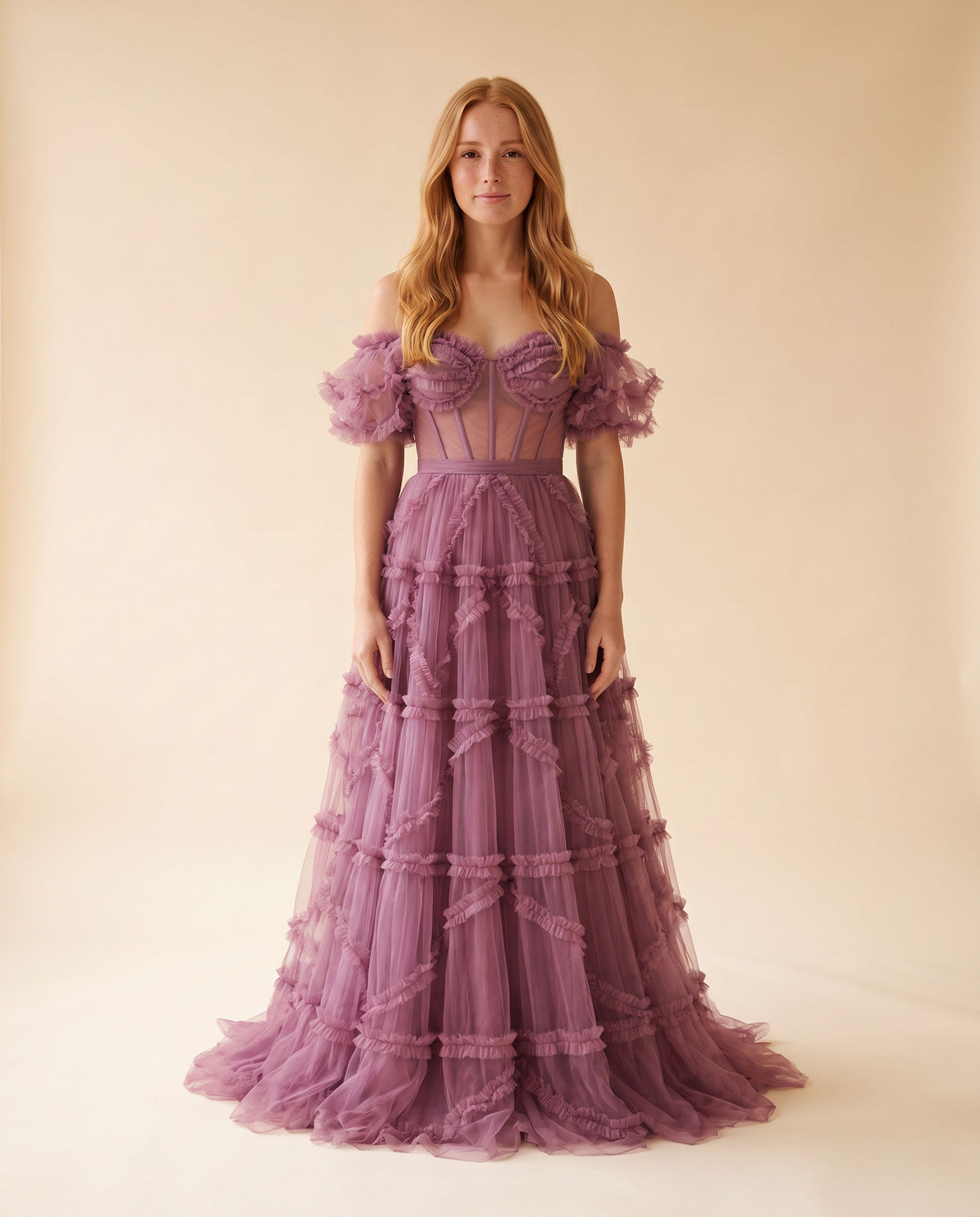 Robe En Tulle Avec Corset Mauve