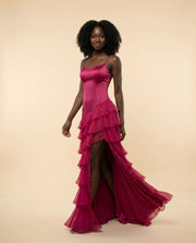 Robe Satinee Avec Volant Royal