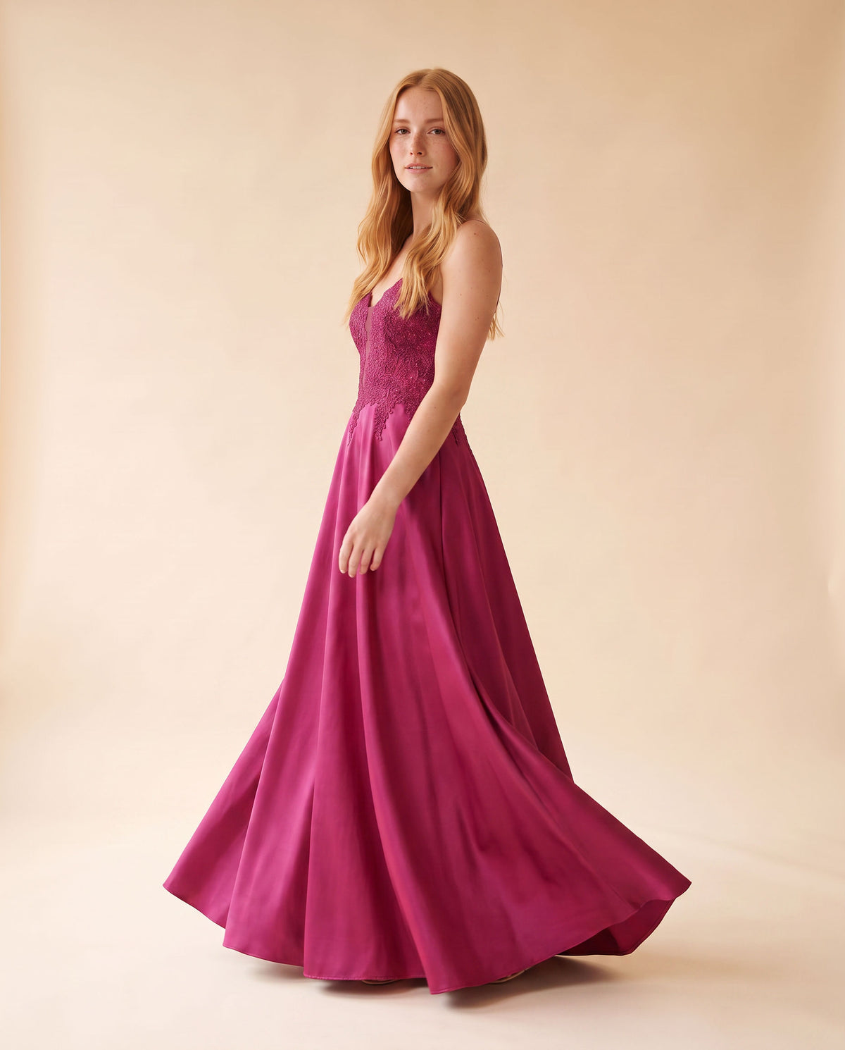 Robe De Satin À Corset Magenta