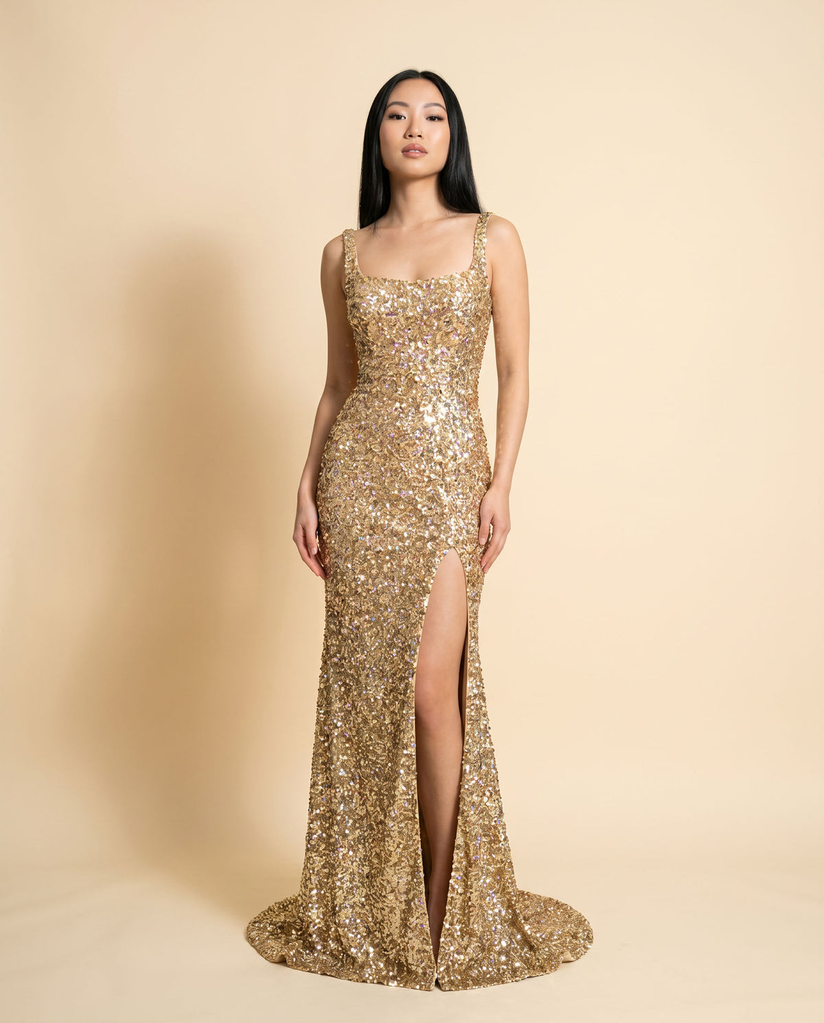 Robe À Paillettes Avec Fente Or