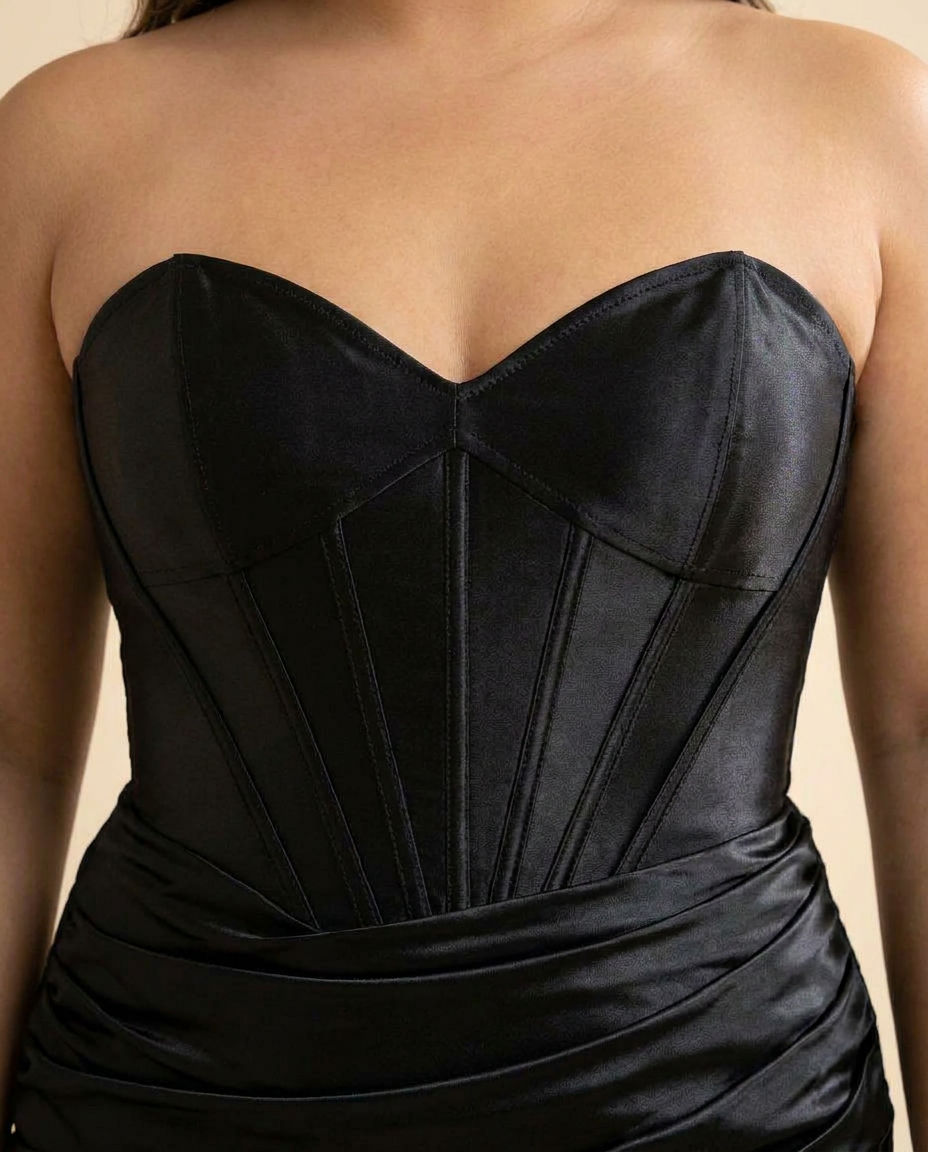 Robe Corset Ajustee A Volants Noire