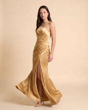 Robe Une Bretelle Avec Fente Rose Or