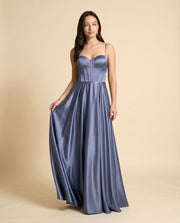 Robe Corset En Satin Bleu Fumé