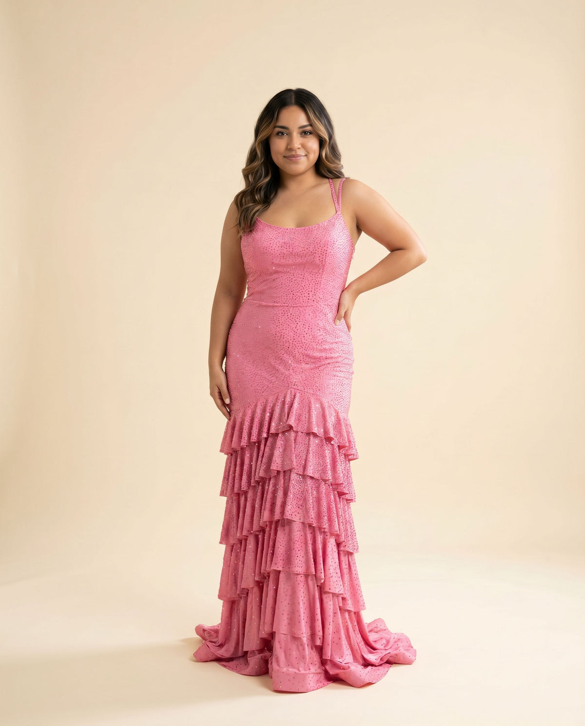 Robe Ajustée à Volants Rose Bonbon