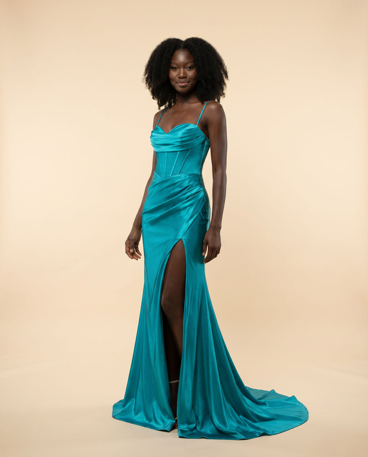 Robe Corset Satin Teal Foncé