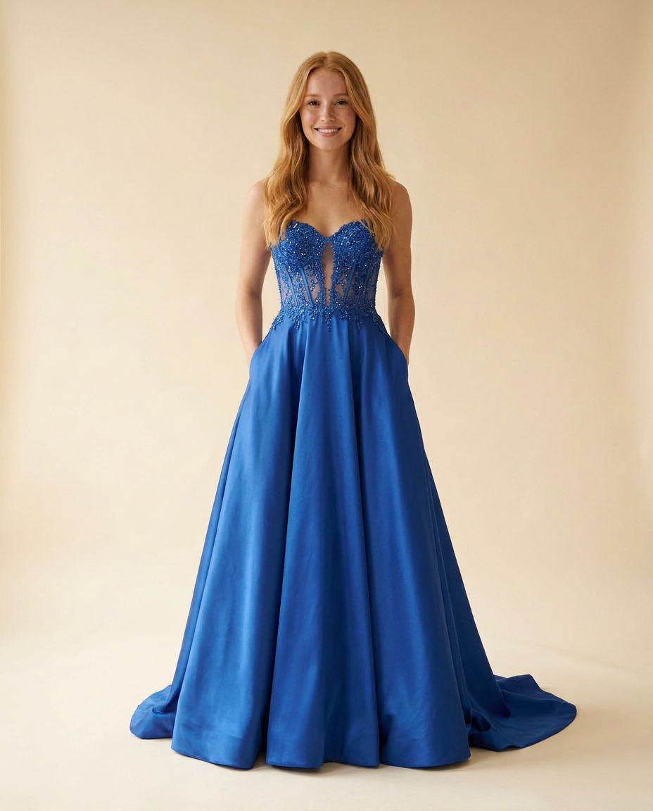 Robe Corset En Mikado Marine