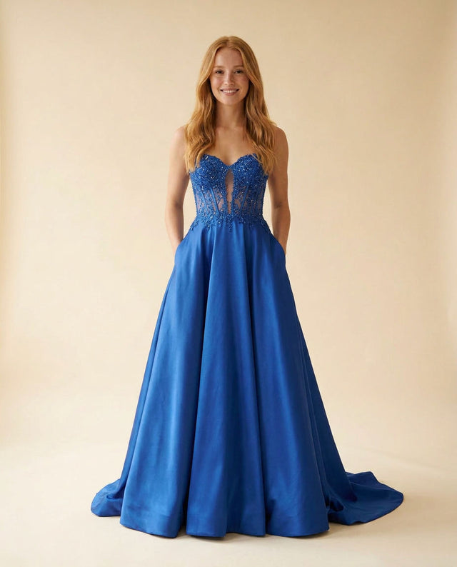 Robe Corset En Mikado Marine