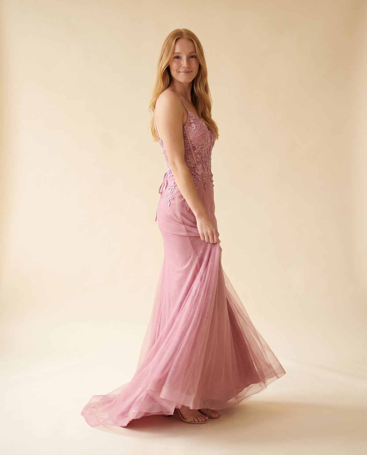 Robe Ajuster Avec Broderies rose Pale