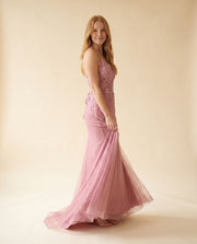 Robe Ajuster Avec Broderies rose Pale