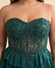 Robe Corset à Volants Émeraude