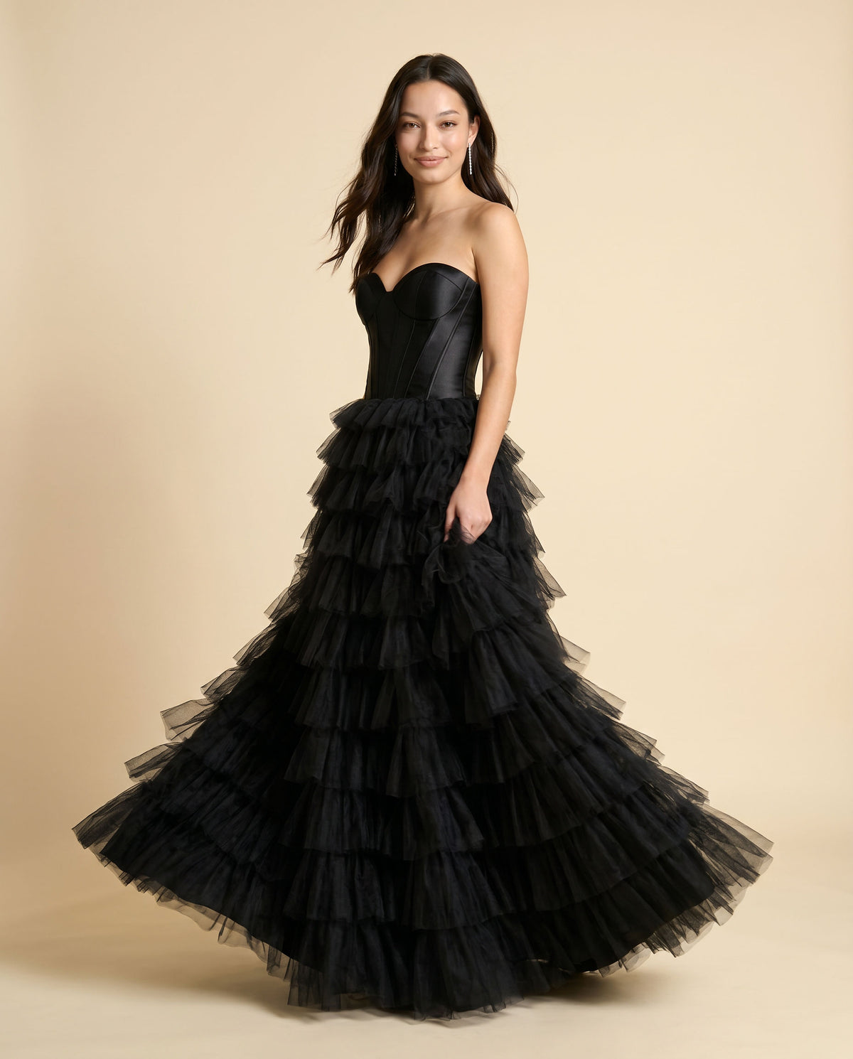 Robe Bustier à étages Noire