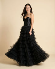 Robe Bustier à étages Noire